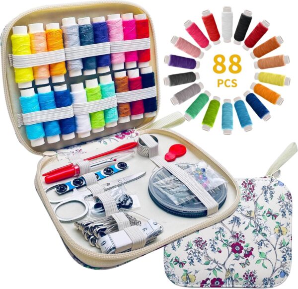 88-Piece Mini Sewing Kit, Professional Needle & Thread Set with Leather Printing Tools, for Adults, Travel & Emergency Repairs
