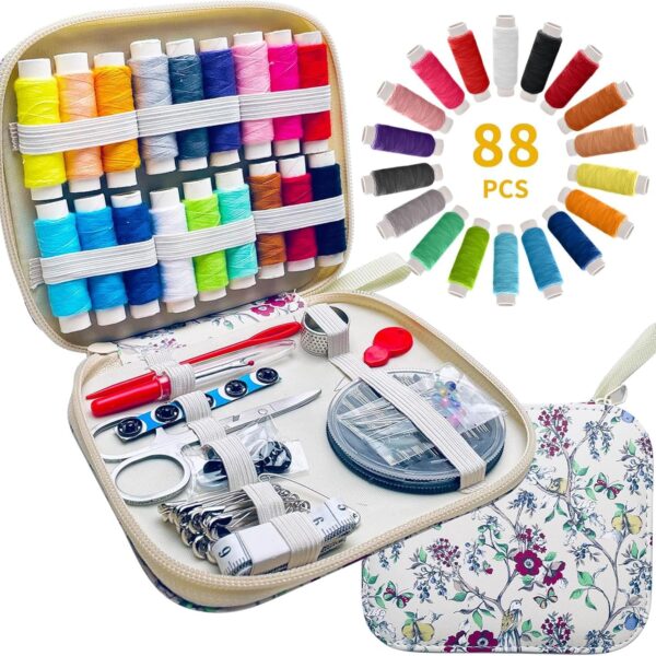 88-Piece Mini Sewing Kit, Professional Needle & Thread Set with Leather Printing Tools, for Adults, Travel & Emergency Repairs
