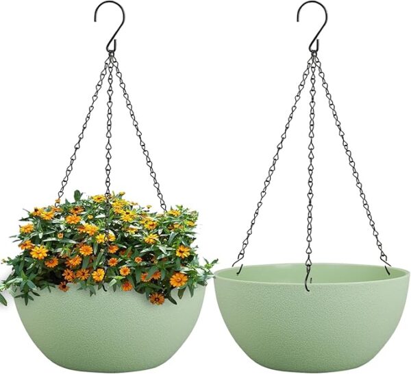 10" Hanging Planters with Drainage & Chain, 2-Pack