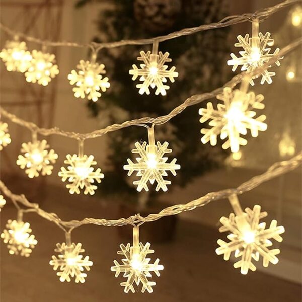 20 Ft Snowflake String Lights, 40 LED Battery-Powered Fairy Lights for Christmas Decor (Warm White)