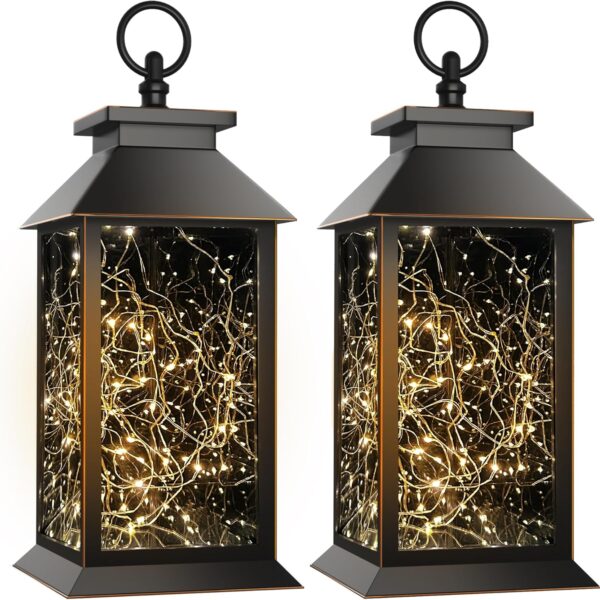 2-Pack Solar Lanterns – Waterproof LED Fairy Lights, Battery & Solar Powered for Outdoor & Indoor Decor
