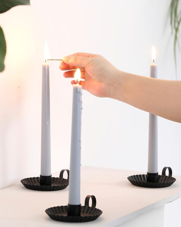 Set of 3 Black Metal Taper Candle Holders with Handle – Farmhouse Style