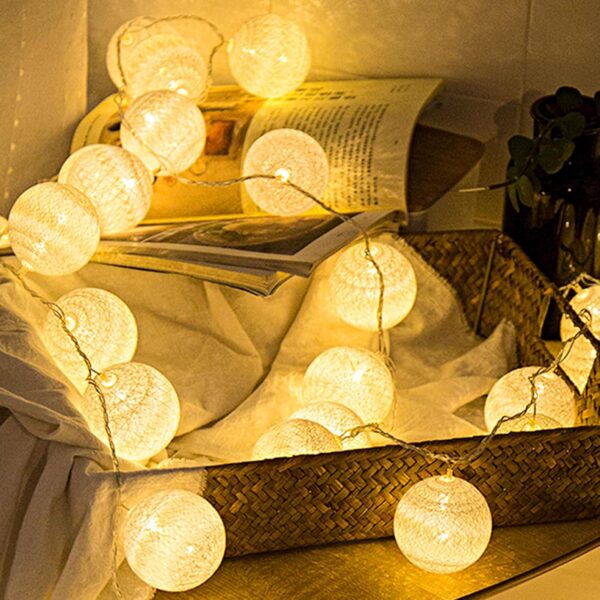 2-Pack Battery-Operated Cotton Ball Lights – LED Fairy String Lights for Bedroom & Cozy Decor