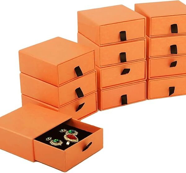 12-Pack Velvet-Lined Jewelry Gift Boxes, Compact Drawer Style for Rings & Earrings (Orange)
