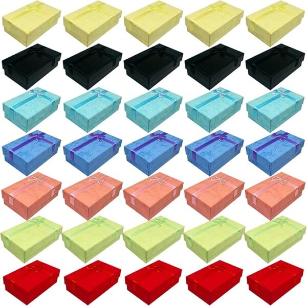 35-Piece Assorted Color Jewelry Gift Boxes with Lids & Bowknots (2 x 3.1 x 1.1 Inches)