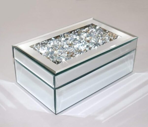 Luxury Silver Crushed Diamond Mirrored Jewelry Box Organizer for Women