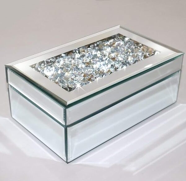 Luxury Silver Crushed Diamond Mirrored Jewelry Box Organizer for Women