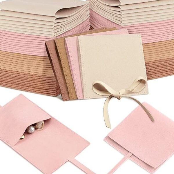 40-Piece Multicolor Microfiber Jewelry Pouches, 8x8 cm Envelope Style with Bow Tie & Divider