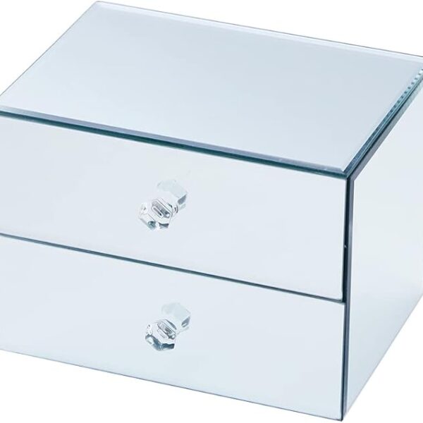 2-Layer Glass Jewelry Box for Women, Luxury Storage with 2 Drawers (Pure Mirror)