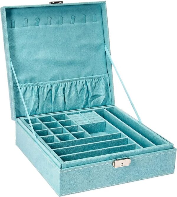Two-Layer Jewelry Box Organizer with Lock (Blue)