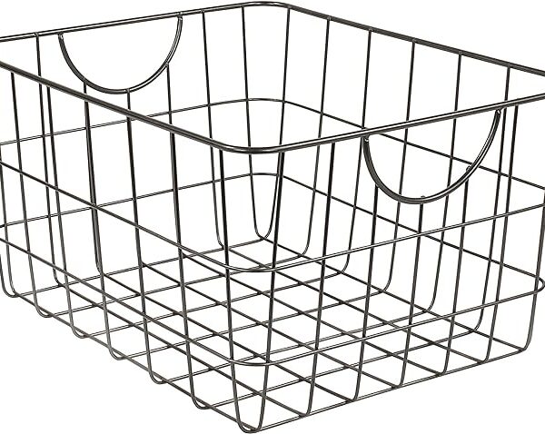 Utility Wire Storage Baskets with Handles, Sturdy Metal Organizer Bins for Kitchen, Pantry, Closet & Garage