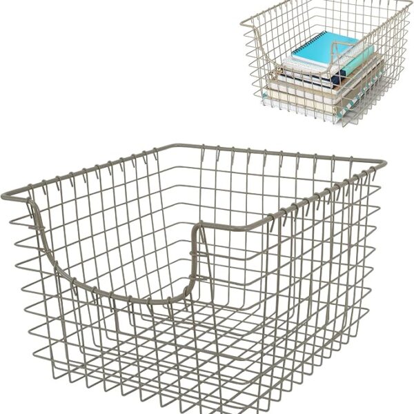Scoop Wire Basket, Vintage Steel Storage for Kitchen, Pantry, Closet & More (Satin Nickel)