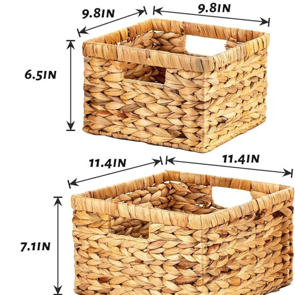 2-Pack Wicker Storage Baskets with Built-In Handles, Water Hyacinth Organization Bins
