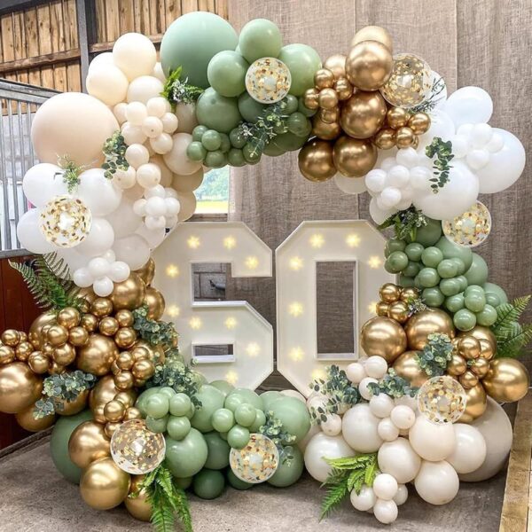 Sage Balloon Garland Kit – 134pcs Green, White & Gold Balloons for Weddings & Showers