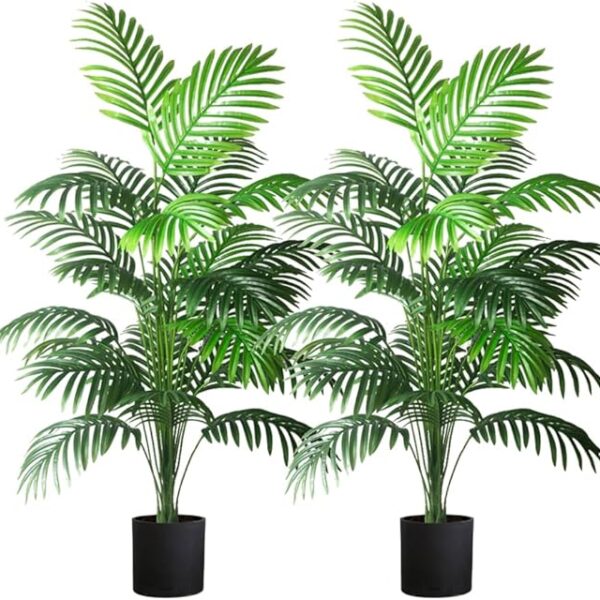 2-Pack 4ft Artificial Palm Trees, Real Touch Faux Monstera Leaves for Indoor/Outdoor Home & Office Decor