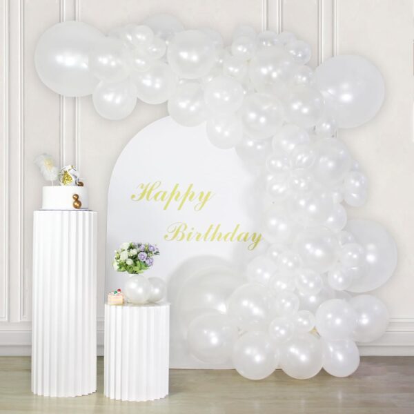 134-Piece Pearl White Balloon Garland Kit – 5" to 18" for Weddings & Parties