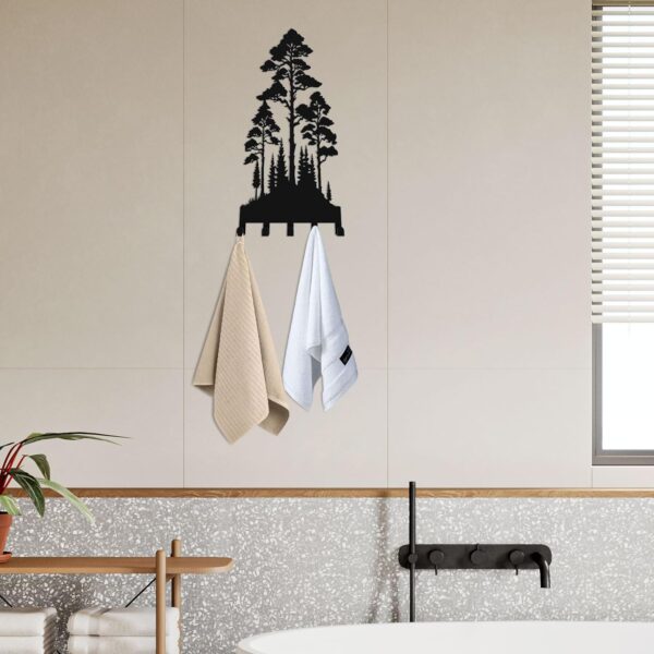 Metal Key Holder for Wall – Lofty Trees Design with 5 Hooks, Black Wall Decor