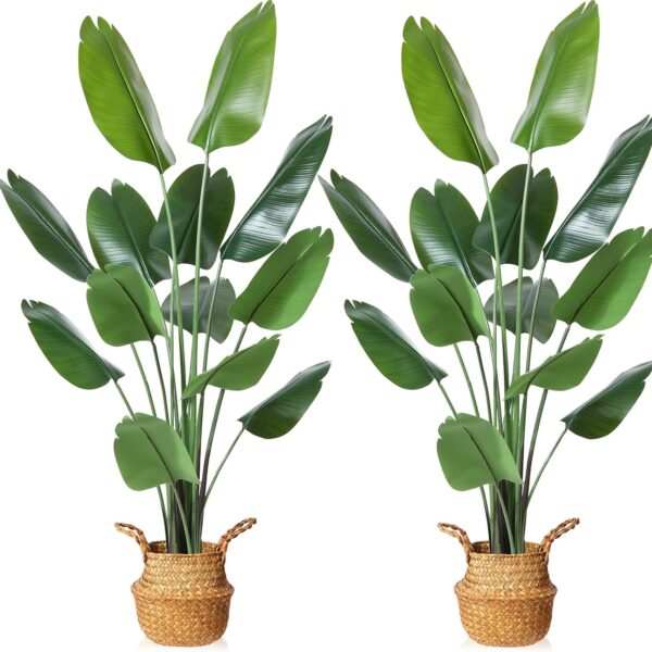2-Pack 6ft Artificial Bird of Paradise with Woven Basket & Detachable Trunks