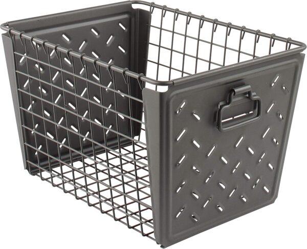 Stamped Steel & Wire Basket for Closet & Cubby Storage Vintage-Inspired Design