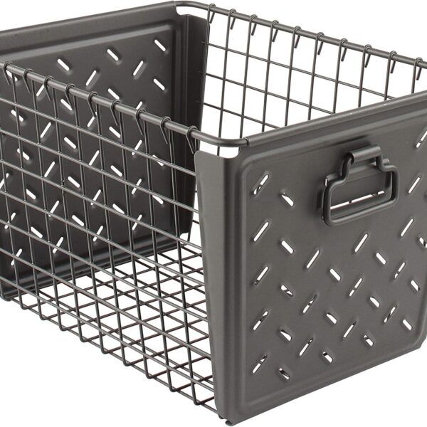 Stamped Steel & Wire Basket for Closet & Cubby Storage Vintage-Inspired Design
