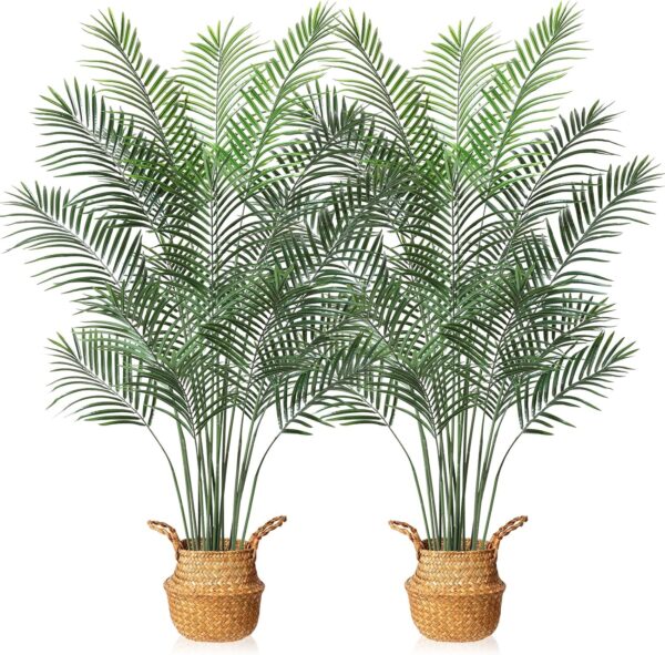 6ft Artificial Areca Palm Tree with Seagrass Basket - Faux Tropical Plant, Set of 2