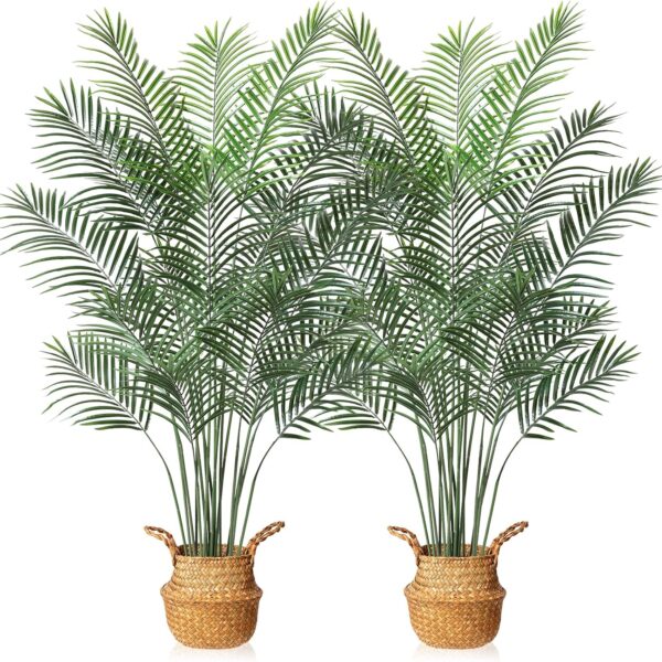 6ft Artificial Areca Palm Tree with Seagrass Basket - Faux Tropical Plant, Set of 2
