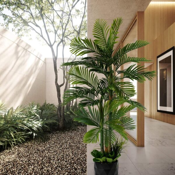 78" Golden Cane Palm Artificial Tree + Premium Fiddle Leaf Foliage