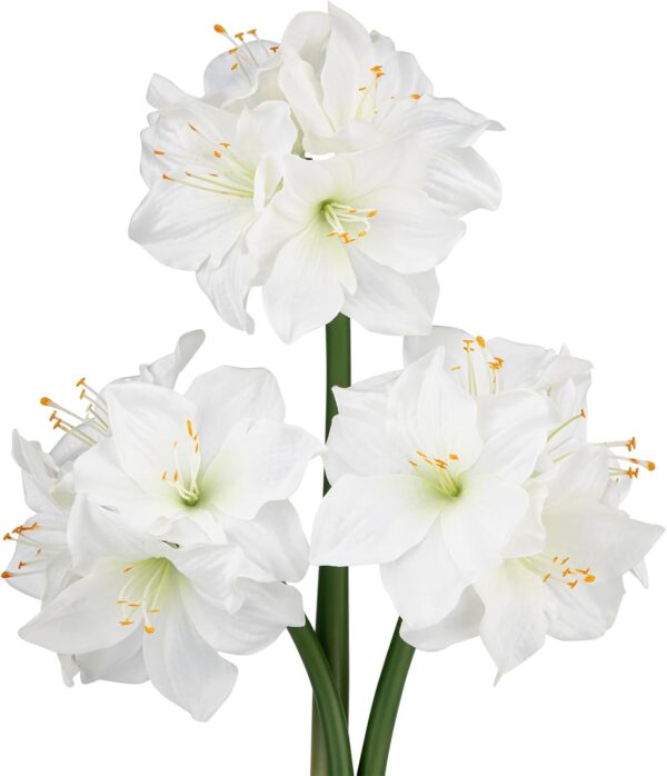 3PCS White Amaryllis Artificial Flowers - 17.3" Silk Floral Stems