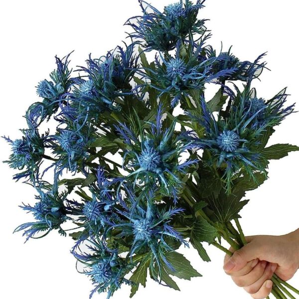 8 Stems Artificial Blue Thistle Flowers - 26" Rustic Eryngium Spray