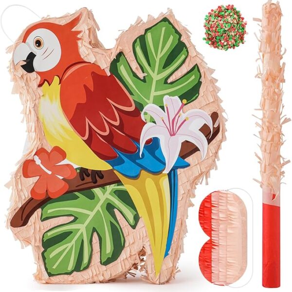 Kids Parrot Piñata with Blindfold Stick Confetti