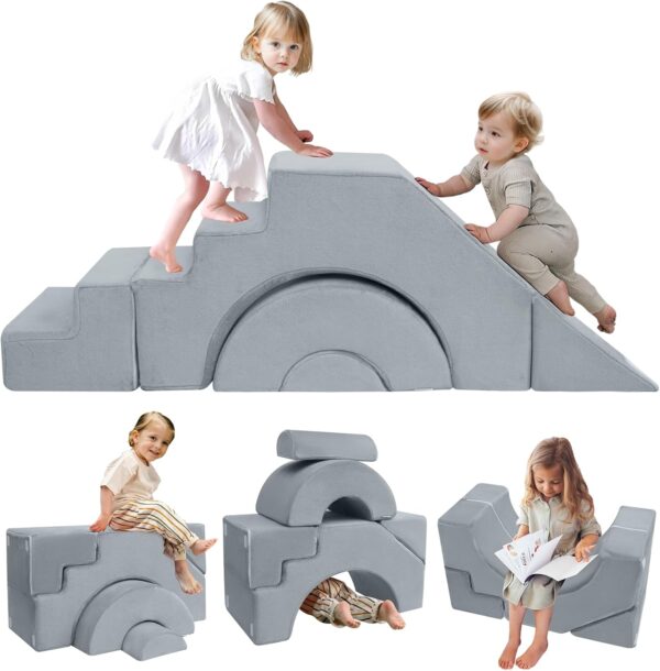 Foam Climbing Toddler Couch with Slide & Stairs, Modular Play Sofa