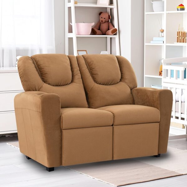 Suri Kids Recliner Loveseat – Toddler Chair with Cup Holders, Push-Back & Adjustable Footrest