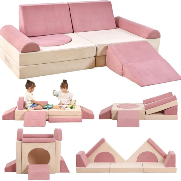 12PCS Modular Kids Play Couch, Convertible Foam Climbing Sofa for Boys & Girls