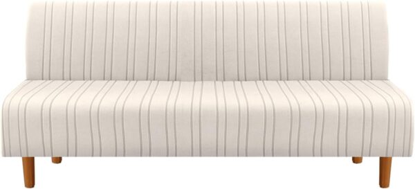 Stretch Futon Slipcover, Armless Sofa Protector with Elastic Bottom, Modern Stripe Design, Ivory