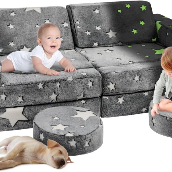 12PCS Modular Kids Play Couch, 12-in-1 Glow Sofa for Playroom & Bedroom