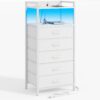 Furnulem White Nightstand with 5 Drawers, LED Light & Charging Station - Image 6