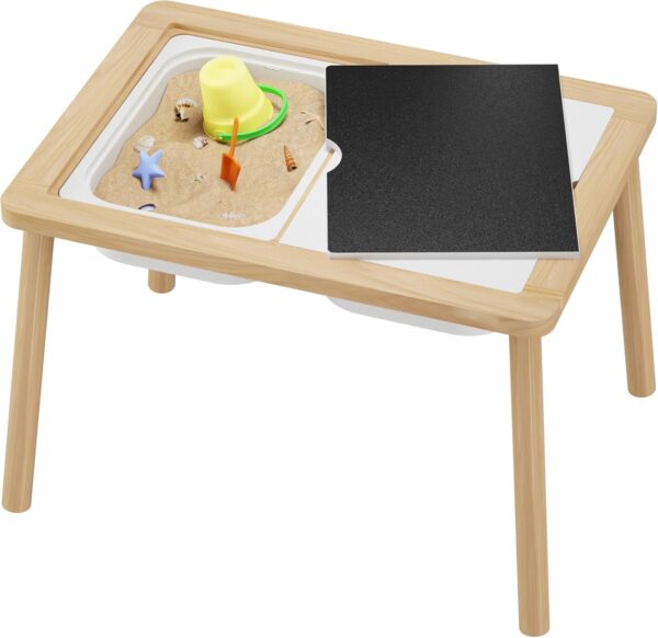Wooden Sensory & Activity Table for Kids with Bins, Chalkboard & Whiteboard