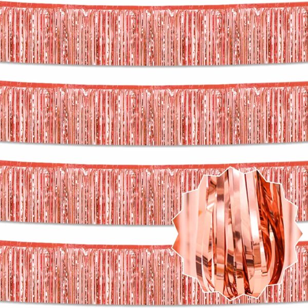 4-Pack 10ft Rose Gold Foil Fringe Garland – Party Backdrop Decor