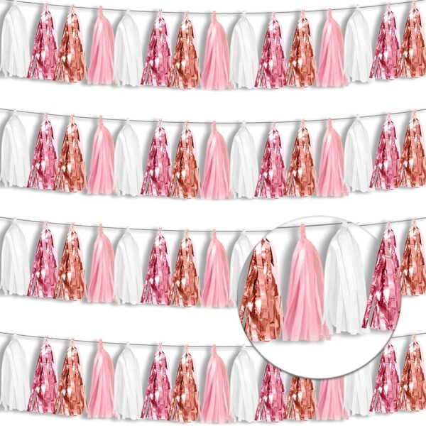 4-Pack Rose Gold & Pink Foil Fringe Garland – Party Backdrop Decor
