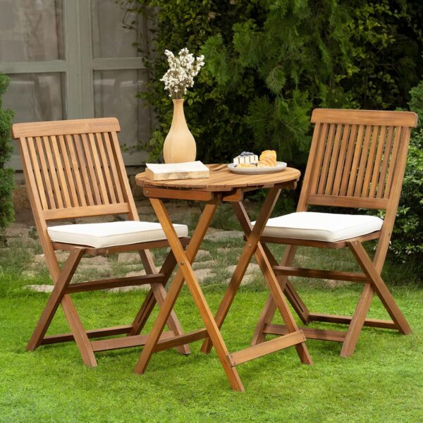 Heavy Duty 3-Piece Patio Bistro Set – 400lbs Capacity Folding Chairs with Cushions & Round Table (2024 Upgrade)