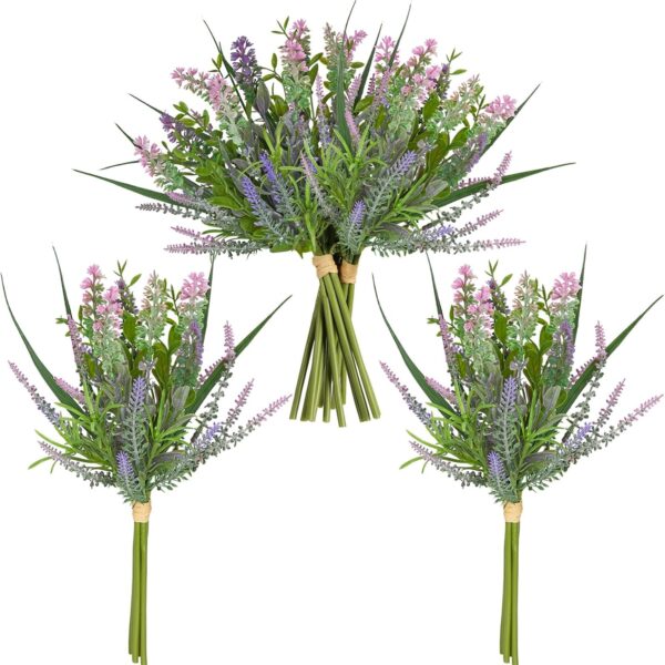 3 Bundles Artificial Lavender – Faux Purple Flowers for Vase, Wedding & Home Décor
