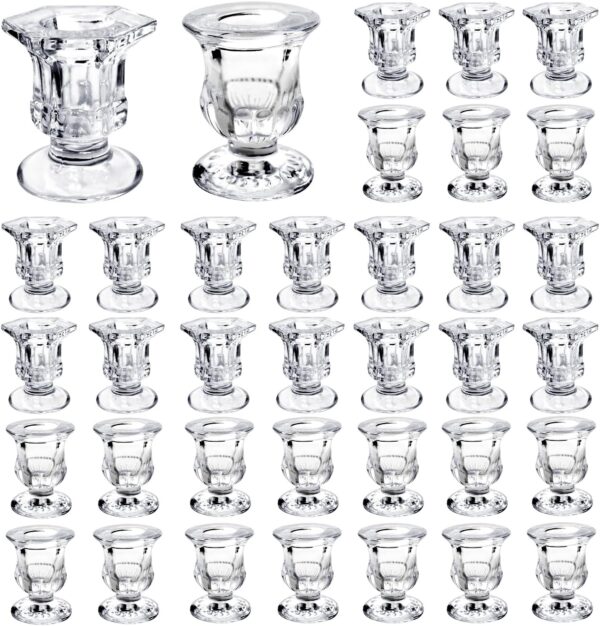 36 Pcs Glass Taper Candle Holders – 2 Styles for Wedding, Party, or Home Decor