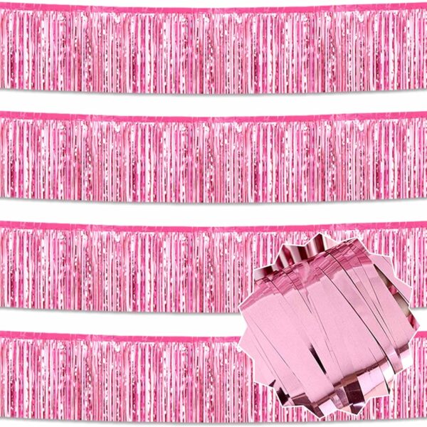 4-Pack 10ft Pink Foil Fringe Garland – Tinsel Banner for Party & Holiday Decor