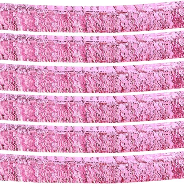 6P Wavy Metallic Foil Tinsel Banner - Parade, Wedding, Party Decoration (Pink)