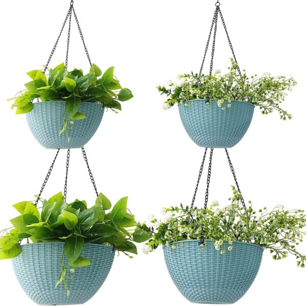 4-Pack 8/10" Sky Blue Hanging Planters with Drainage Holes for Indoor/Outdoor