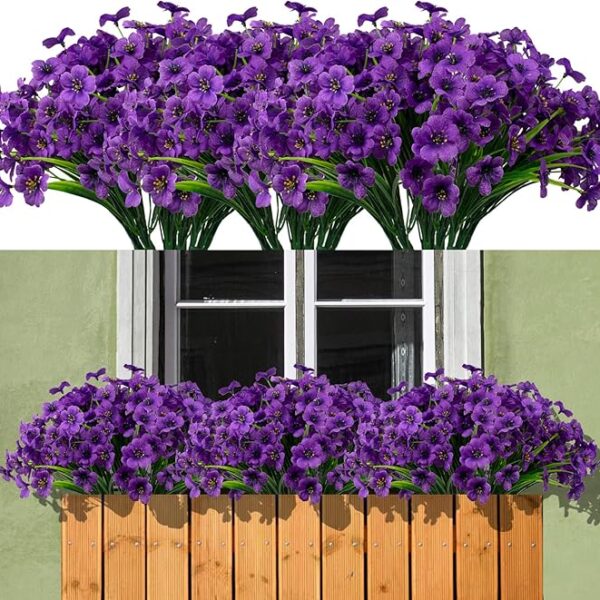 15 Bundles UV Resistant Artificial Purple Flowers for Outdoor Decoration