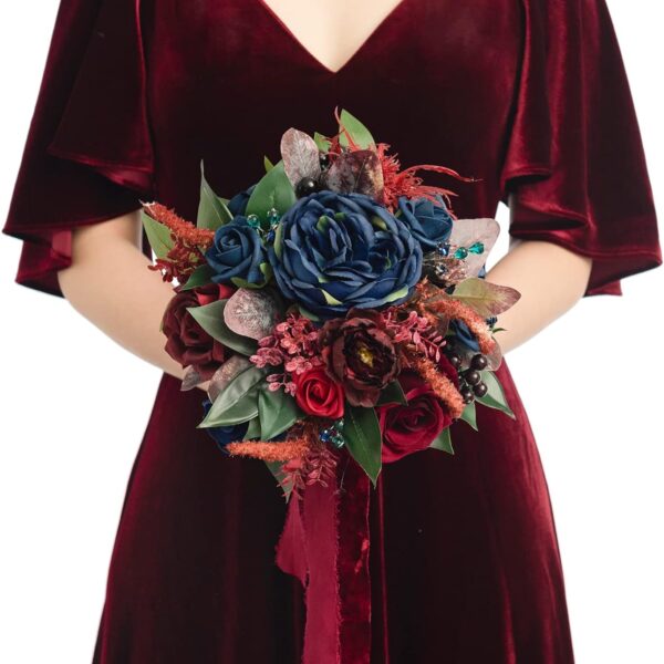 Burgundy & Navy 7-Inch Bridesmaid Bouquet - Wedding & Anniversary Decor
