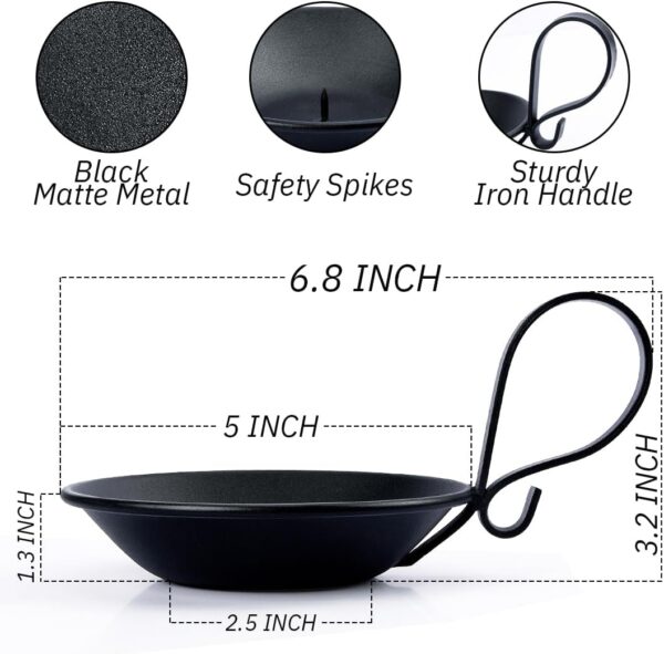 2 Pcs Matte Black Iron Pillar Candle Holders with Handle & Safety Spike – Industrial Table Decor