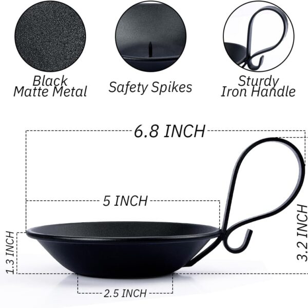 2 Pcs Matte Black Iron Pillar Candle Holders with Handle & Safety Spike – Industrial Table Decor