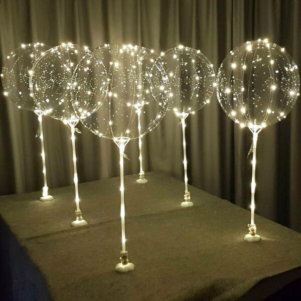 Warm White 6pc LED Tabletop Balloon Kit with Sticks & Stands (No Helium)